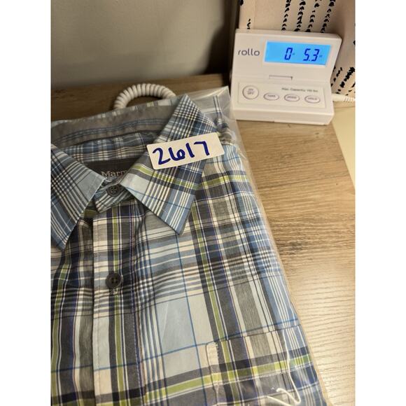 Marmot Plaid Short Sleeve Button Up Shirt Men’s M Blue Green Outdoor Hiking Work - Picture 14 of 14